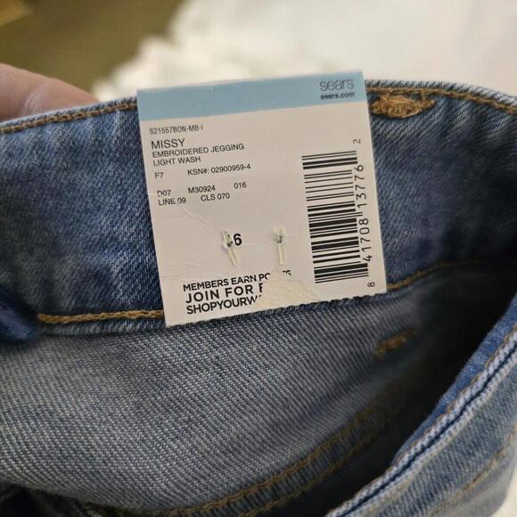 Bongo Missy‎ Jeans Skinny 16 Embroidered Jeggings Light Wash Artsy Bird (54-2) - Picture 9 of 14